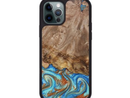 iPhone 12 Pro Wood+Resin Phone Case - Wilbur (Teal & Gold, 682828) Online Sale