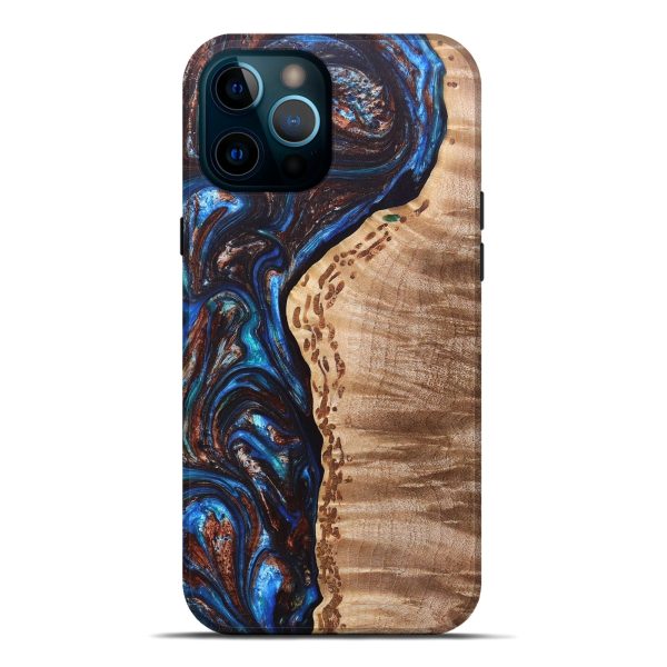 iPhone 12 Pro Max Wood+Resin Live Edge Phone Case - Lloyd (Teal & Gold, 682208) on Sale