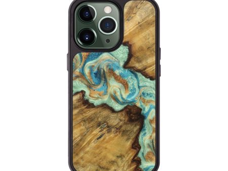 iPhone 13 Pro Wood+Resin Phone Case - Alexis (Teal & Gold, 678479) Sale