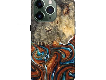 iPhone 13 Pro Wood+Resin Live Edge Phone Case - Jenny (Teal & Gold, 680942) For Discount